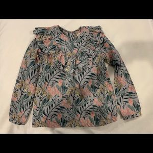 Gocco Blue floral print,  long sleeve girls blouse (size 7-8).